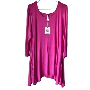 White Mark fuchsia pink Women's midi dress tunic long sleeve casual bright XL.